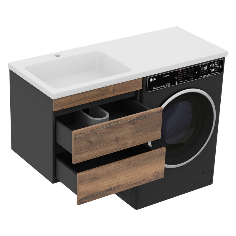 Тумба под раковину Misty Коломбо 60 подвесная под стиральную машину 2 ящ./ П-Кол06060-011П2Я черный/темное дерево