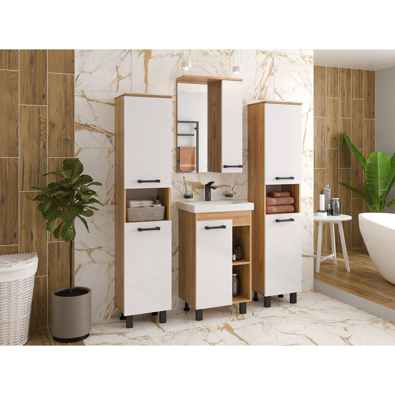 Шкаф-пенал для ванной Misty Крафт 35 универсальный 2 дв. с нишей / П-Кра-05035-01Пр