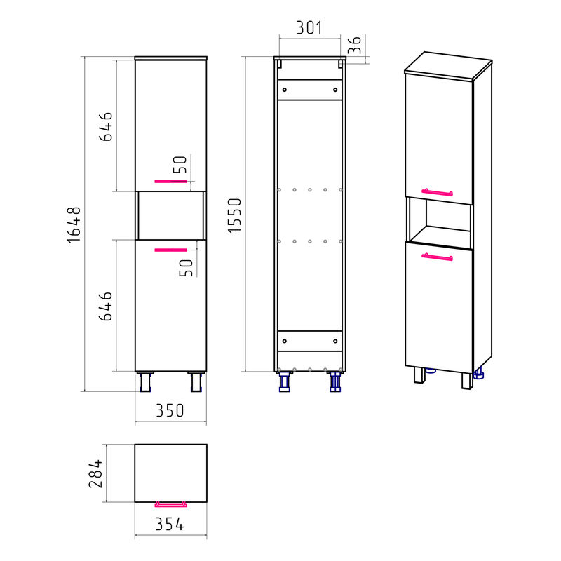 Шкаф-пенал для ванной Misty Крафт 35 универсальный 2 дв. с нишей / П-Кра-05035-01Пр