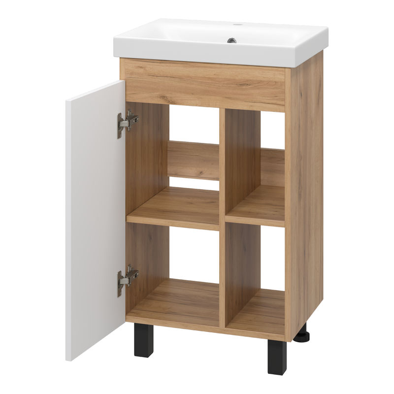 Тумба под раковину Misty Крафт 50 напольная 1 дв. ПВХ П-Кра-07050-011 белый/дуб крафт золотой