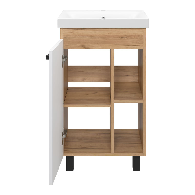 Тумба под раковину Misty Крафт 50 напольная 1 дв. ПВХ П-Кра-07050-011 белый/дуб крафт золотой