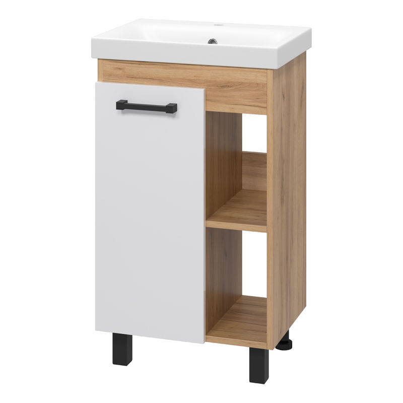 Тумба под раковину Misty Крафт 50 напольная 1 дв. ПВХ П-Кра-07050-011 белый/дуб крафт золотой