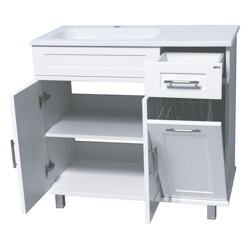 Тумба под раковину Misty Купер 90 напольная с Б/К левая / П-Куп01090-012БкЛ белая