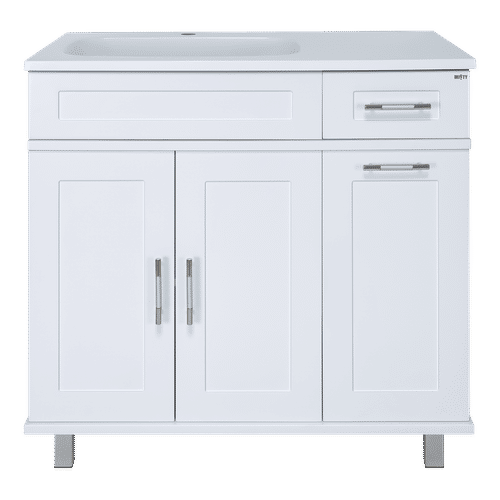 Тумба под раковину Misty Купер 90 напольная с Б/К левая / П-Куп01090-012БкЛ белая