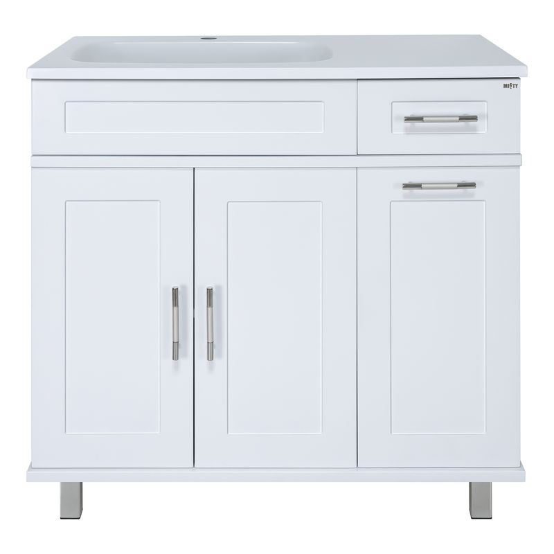 Тумба под раковину Misty Купер 90 напольная с Б/К левая / П-Куп01090-012БкЛ белая