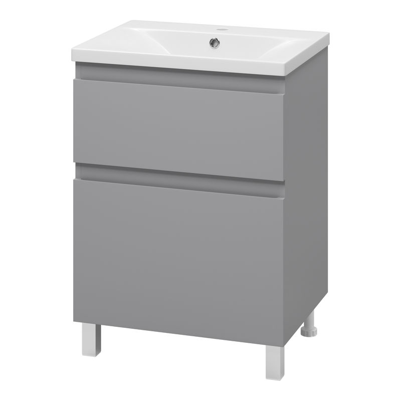 Тумба под раковину Misty Лаки 60 напольная с 2 ящ. / П-Лак-01060-5012Я светло-серая матовая эмаль