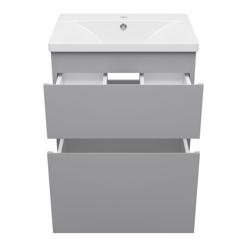 Тумба под раковину Misty Лаки 60 напольная с 2 ящ. / П-Лак-01060-5012Я светло-серая матовая эмаль