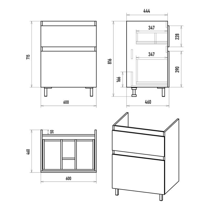 Тумба под раковину Misty Лаки 60 напольная с 2 ящ. / П-Лак-01060-5012Я светло-серая матовая эмаль