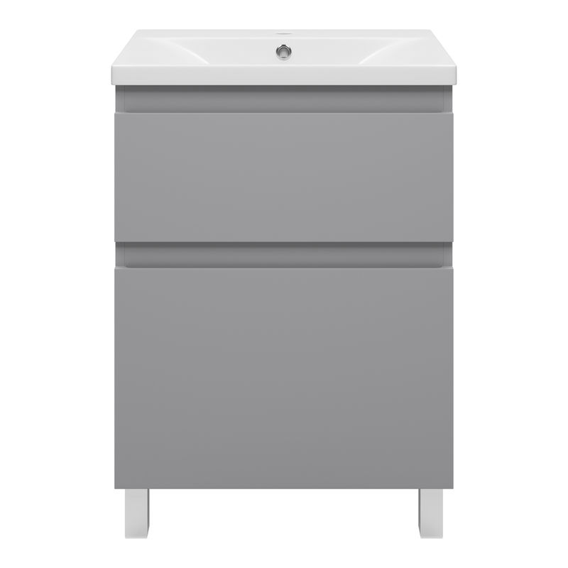 Тумба под раковину Misty Лаки 60 напольная с 2 ящ. / П-Лак-01060-5012Я светло-серая матовая эмаль