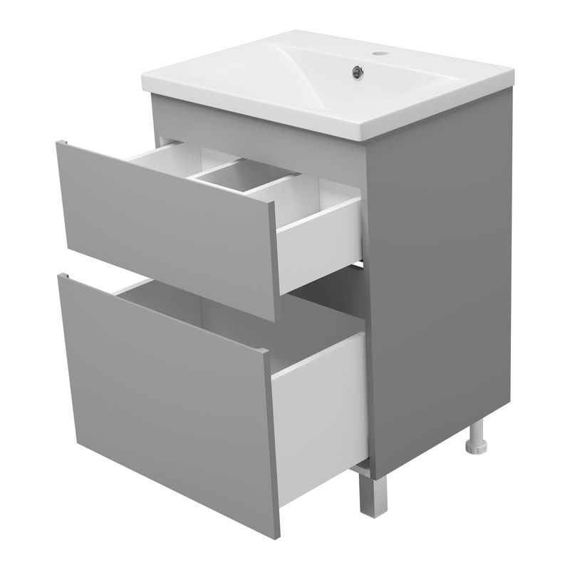 Тумба под раковину Misty Лаки 60 напольная с 2 ящ. / П-Лак-01060-5012Я светло-серая матовая эмаль