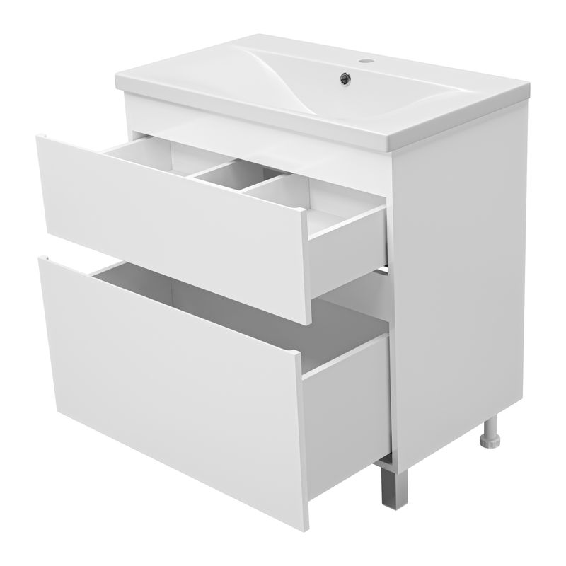 Тумба под раковину Misty Лаки 80 напольная с 2 ящ. / П-Лак-01080-0112Я белая эмаль