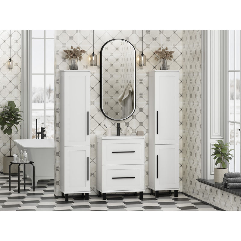 Шкаф-пенал для ванной Misty Модерн 35 с Б/К универсальный, левый / П-Мод05035-011Л белая матовая эмаль