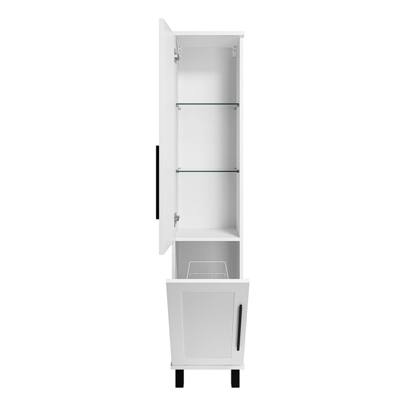 Шкаф-пенал для ванной Misty Модерн 35 с Б/К универсальный, левый / П-Мод05035-011Л белая матовая эмаль