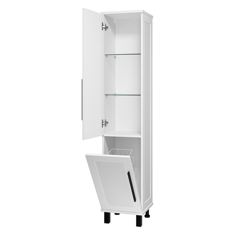 Шкаф-пенал для ванной Misty Модерн 35 с Б/К универсальный, левый / П-Мод05035-011Л белая матовая эмаль