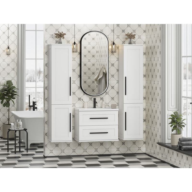 Шкаф-пенал для ванной Misty Модерн 35 с Б/К универсальный, левый / П-Мод05035-011Л белая матовая эмаль