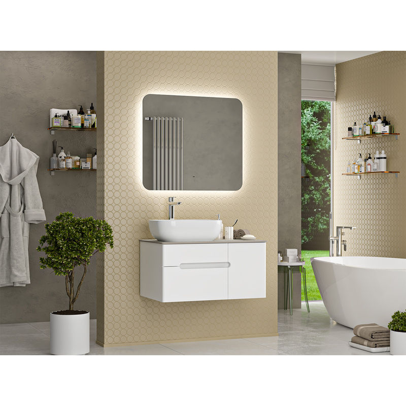 Тумба под раковину Роял 80 подвесная с 2 ящ. 1 дв. П-Роя-01080-011П2Я белый