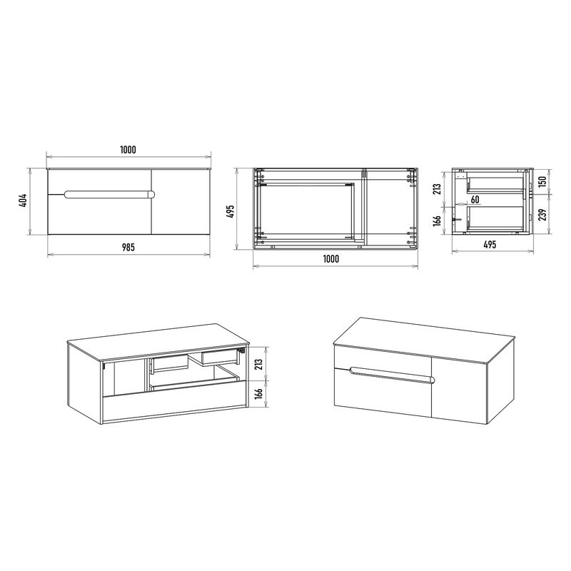 Тумба под раковину Роял 100 подвесная с 2 ящ. 1 дв. / П-Роя-01100-011П2Я белый