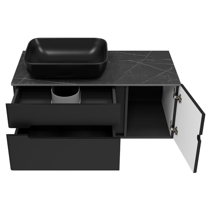 Тумба под раковину Роял 100 подвесная с 2 ящ. 1 дв. / П-Роя-01100-021П2Я черный