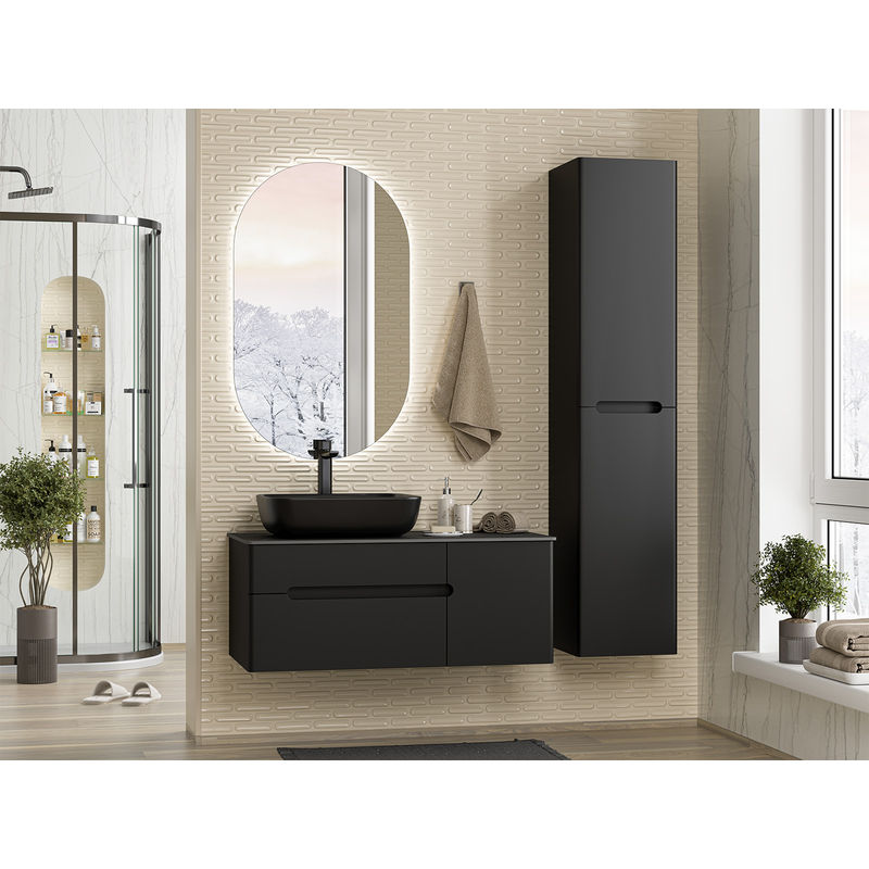 Шкаф-пенал для ванной Misty Роял 35 универсальный / П-Роя-02035-011П черная матовая эмаль