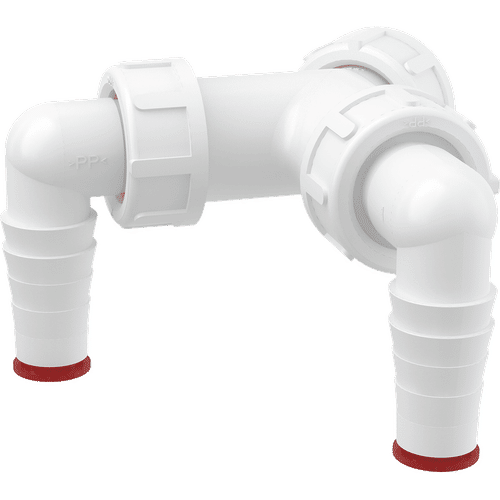 Колено AlcaDrain (AlcaPlast)  с двумя штуцерами G1"/17–23 с обратными клапанами P148Z