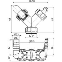 Колено AlcaDrain (AlcaPlast)  с двумя штуцерами G1"/8–23 с обратными клапанами P149Z — 2
