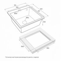 Кухонная мойка из искусственного камня Paulmark Kante 50 из искусственного гранита PM105152-BLM черный металлик 510х520 мм — 7