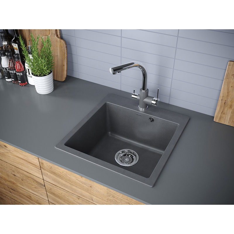 Кухонная мойка из искусственного камня Paulmark Kante 50 из искусственного гранита PM105152-DG графит 510х520 мм