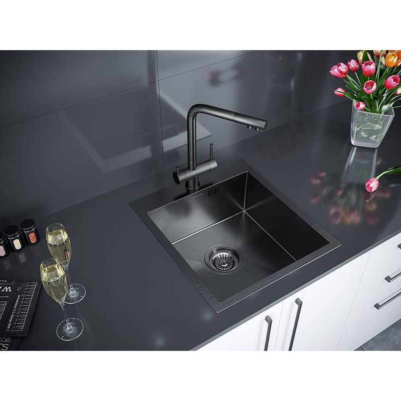 Кухонная мойка из нержавеющей стали Paulmark Kroner 45 PM214551-GM вороненая сталь 450х510 мм