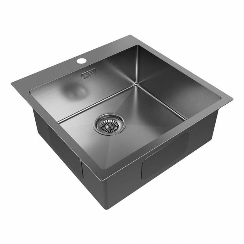 Кухонная мойка из нержавеющей стали Paulmark Kroner 51 PM215151-GM вороненая сталь 510х510 мм