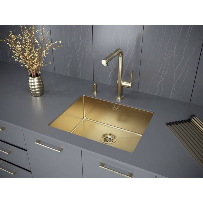 Кухонная мойка из нержавеющей стали Paulmark Next 58 Uni PM215844-BG брашированное золото 580х440 мм
