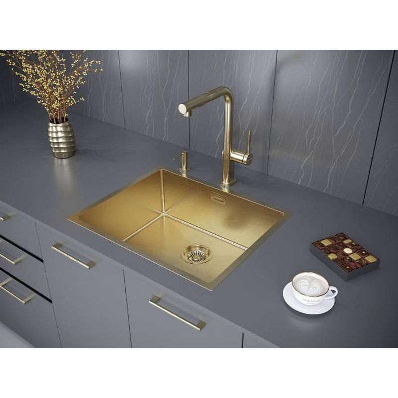 Кухонная мойка из нержавеющей стали Paulmark Next 58 Uni PM215844-BG брашированное золото 580х440 мм