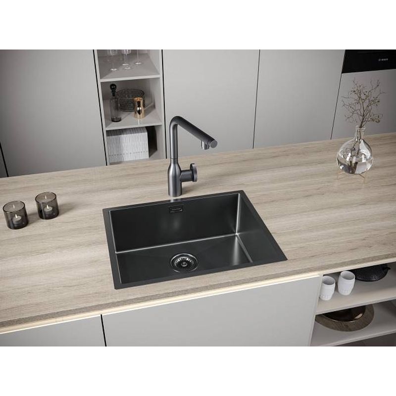 Кухонная мойка из нержавеющей стали Paulmark Next 58 Uni PM215844-GM вороненая сталь 580х440 мм