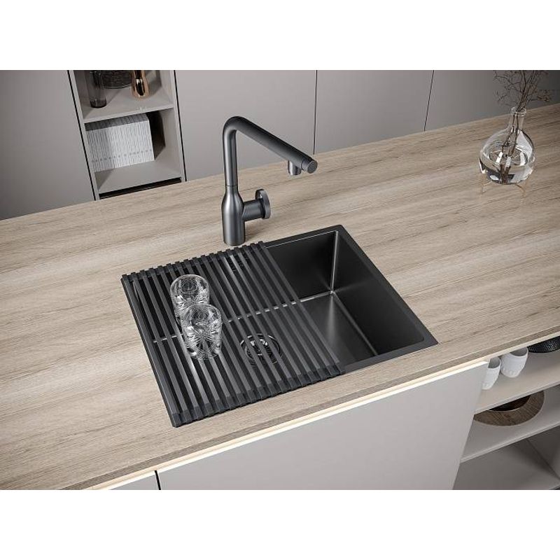 Кухонная мойка из нержавеющей стали Paulmark Next 58 Uni PM215844-GM вороненая сталь 580х440 мм