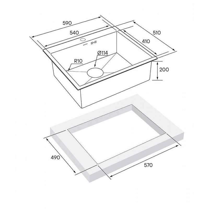 Кухонная мойка из нержавеющей стали Paulmark Kroner 59 PM215951-BS нержавеющая сталь 590х510 мм