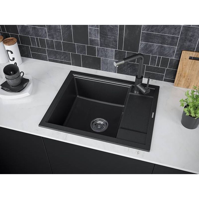 Кухонная мойка из искусственного камня Paulmark Flugen 50-600 из искусственного гранита PM216050-BL черный 600х500 мм