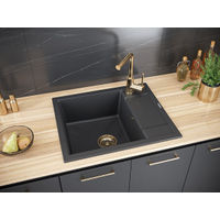 Кухонная мойка из искусственного камня Paulmark Flugen 50-600 из искусственного гранита PM216050-BLM черный металлик 600х500 мм — 3