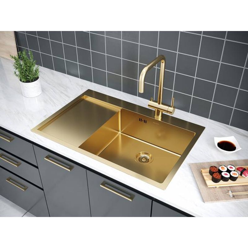 Кухонная мойка из нержавеющей стали Paulmark Kroner 78F PM217851-BGR брашированное золото правая 780х510 мм