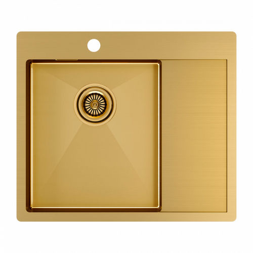 Кухонная мойка из нержавеющей стали Paulmark Kroner 59F PM225951-BGL брашированное золото левая 590х510 мм