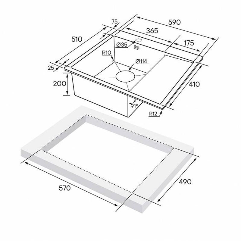 Кухонная мойка из нержавеющей стали Paulmark Kroner 59F PM225951-BSL нержавеющая сталь 590х510 мм