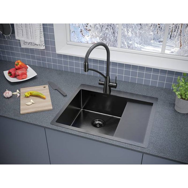 Кухонная мойка из нержавеющей стали Paulmark Kroner 59F PM225951-GML вороненая сталь 590х510 мм