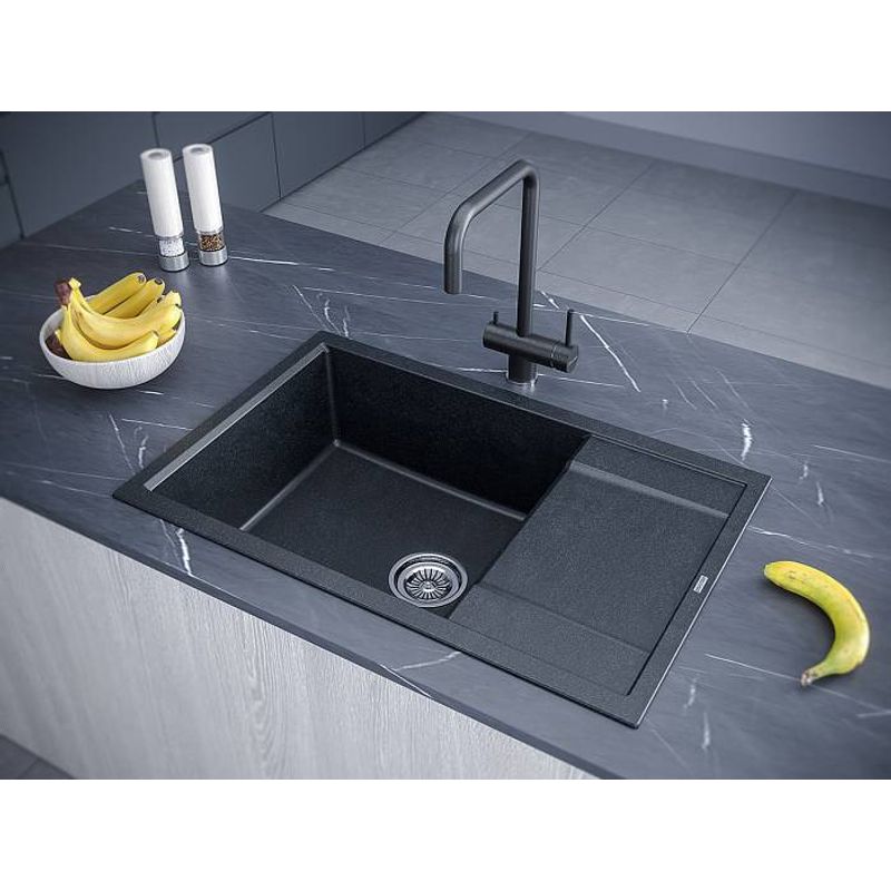 Кухонная мойка из искусственного камня Paulmark Flugen 60 из искусственного гранита PM317850-BLM черный металлик 780х500 мм