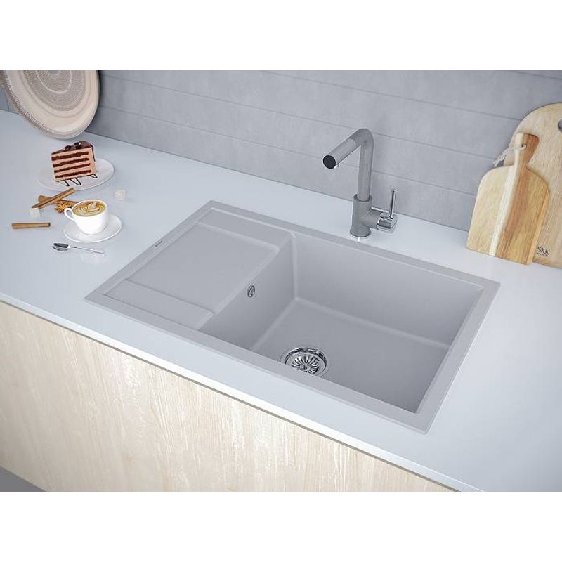 Кухонная мойка из искусственного камня Paulmark Flugen 60 из искусственного гранита PM317850-GRM серый металлик 780х500 мм