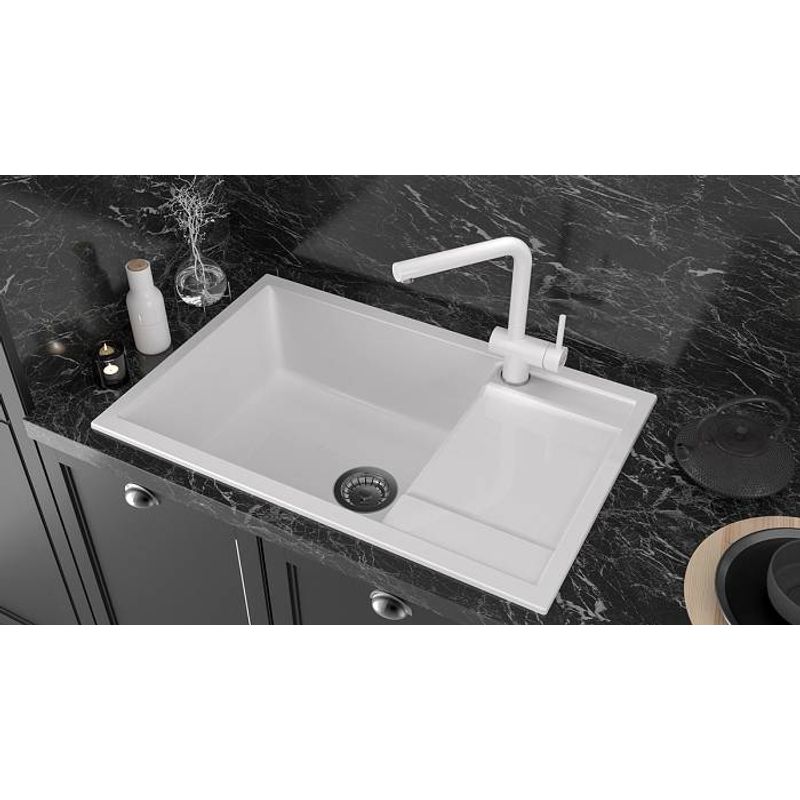 Кухонная мойка из искусственного камня Paulmark Flugen 60 из искусственного гранита PM317850-WH белый 780х500 мм