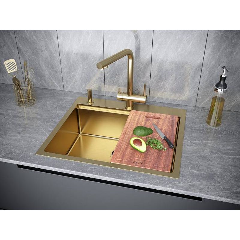 Кухонная мойка из нержавеющей стали Paulmark Kroner-Pro 59 PM705951-BG брашированное золото 590х510 мм