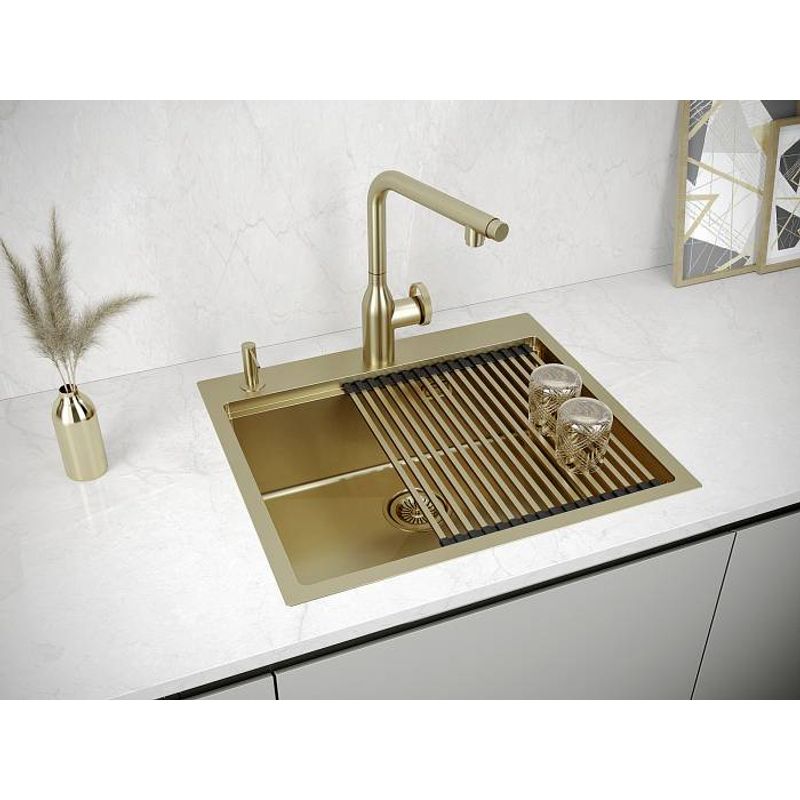 Кухонная мойка из нержавеющей стали Paulmark Kroner-Pro 59 PM705951-BG брашированное золото 590х510 мм