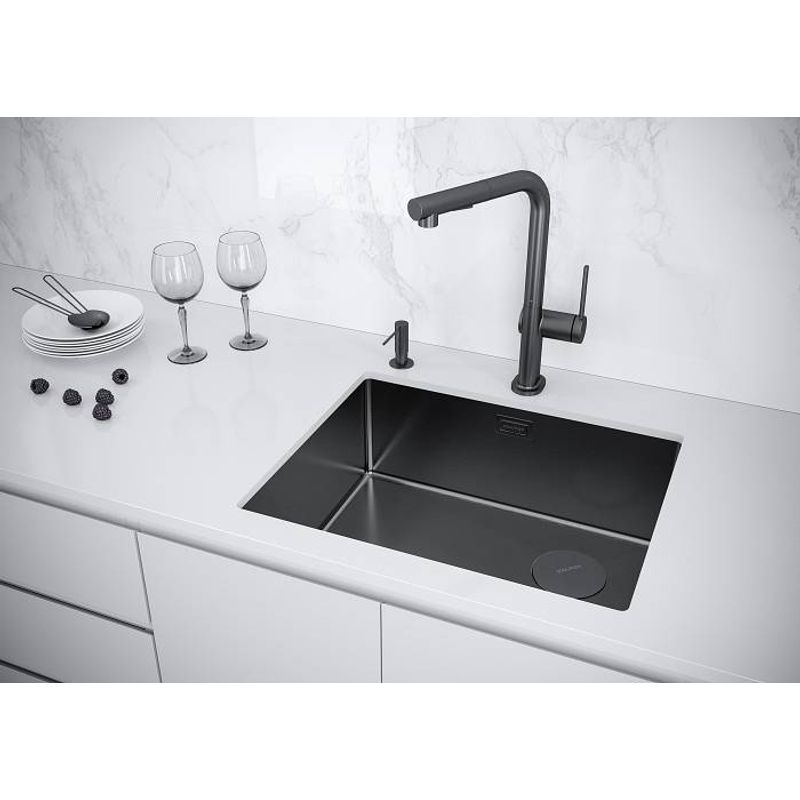 Кухонная мойка из нержавеющей стали Paulmark Next-Skew 54 Uni PM885444-GM вороненая сталь 540х440 мм
