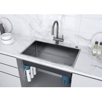 Кухонная мойка из нержавеющей стали Paulmark Next-Skew 74 Uni PM887444-GM вороненая сталь 740х440 мм — 3