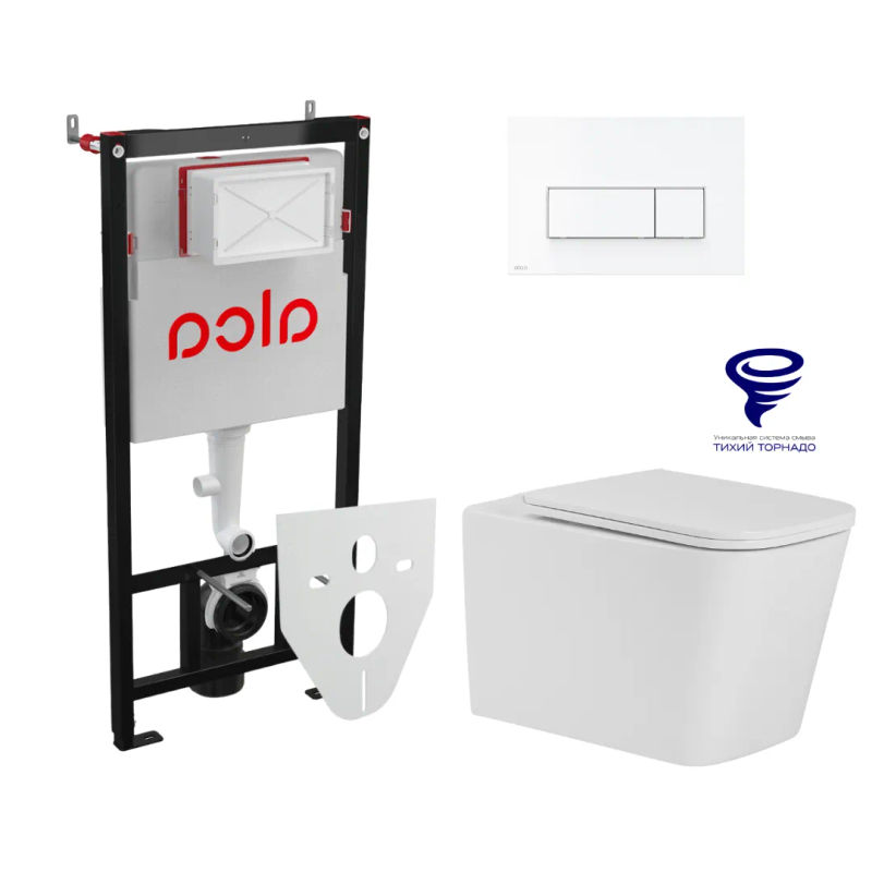 Унитаз подвесной с инсталляцией AlcaDrain (AlcaPlast) Prato Импресс (торнадо) с инсталляцией AlcaPlast (AM101/1120+M570+M91) 5 в 1 белый