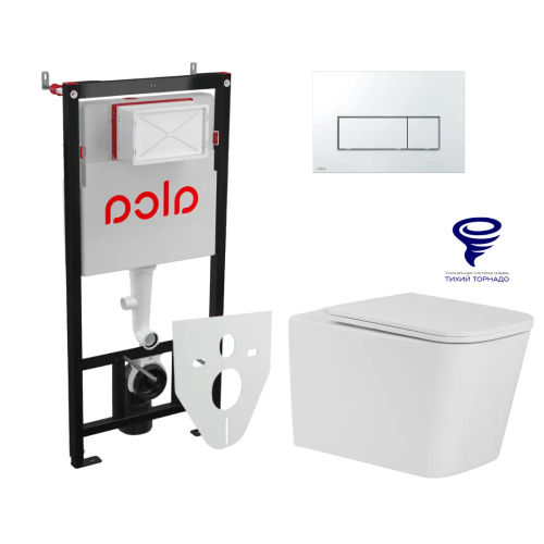 Унитаз подвесной с инсталляцией AlcaDrain (AlcaPlast) Prato Импресс (торнадо) с инсталляцией AlcaPlast (AM101/1120+M571+M91) 5 в 1 хром