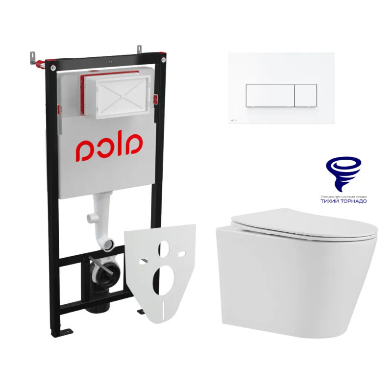 Унитаз подвесной с инсталляцией AlcaDrain (AlcaPlast) Prato Рим (торнадо) с инсталляцией AlcaPlast (AM101/1120+M570+M91) 5 в 1 белый